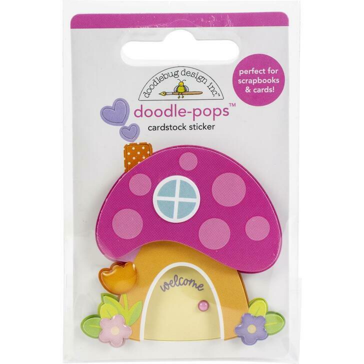 Doodlebug Stickers Doodle-Pop 3D Fairy House Mushroom Door Welcome Flowers Heart