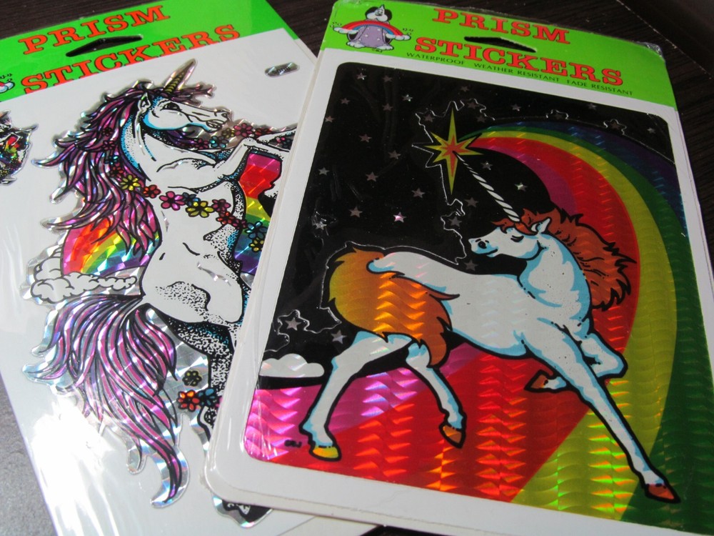 2 PC PRISM STICKER SHEETS VINTAGE UNICORN RAINBOW VINTAGE PRISMATIC NIP NIGHT