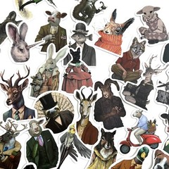 Amusing Animal Head Human Stickers Cardmaking Journals Collage Phones Laptops