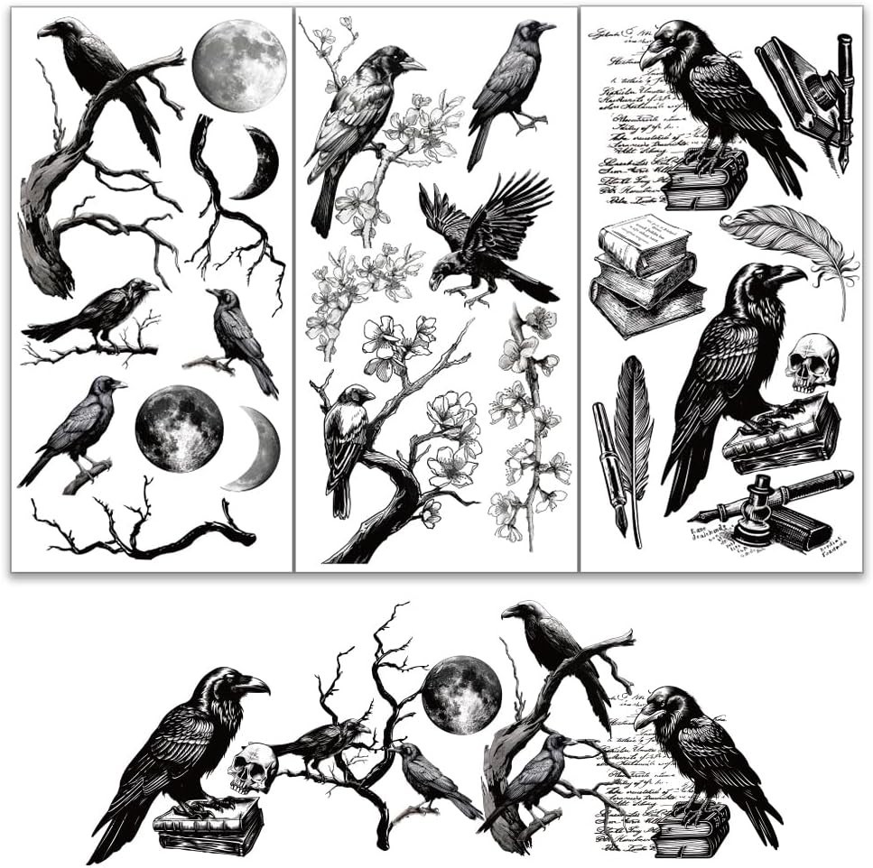 3pcs/Set Vintage Crow Rub on Transfers for Furniture and Crafts 6×12 inch Crow F