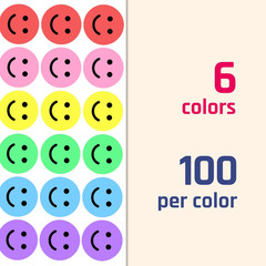 600 Pieces, 1 Inch – Smiling Happy Smile Face Stickers for Reward – 6 Colors