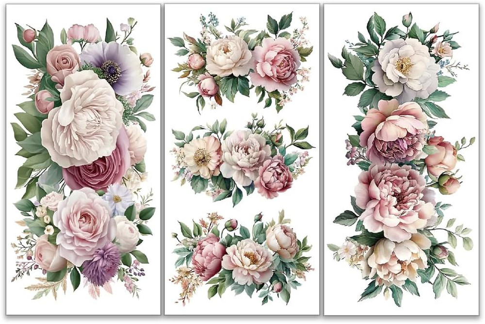 3Pcs/Set Watercolor Flower Rub on Transfers for Furniture and Crafts 6X12 Inch R