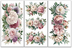 3Pcs/Set Watercolor Flower Rub on Transfers for Furniture and Crafts 6X12 Inch R