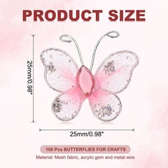 100Pcs Butterflies for Crafts, 1″ Organza Butterflies, Light Pink