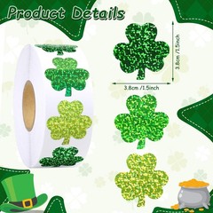 800 Pcs St. Patrick’s Day Stickers, Glitter Shamrock Roll, Multicolor, Vinyl, W