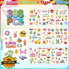 Blowata 30 Sheets Summer Stickers, Adhesive 388Pcs Ocean Beach Stickers Bulk …