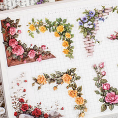 180Pcs Courtyard Corner Flower Stickers for Scrapbooking Journaling Vintage Flow