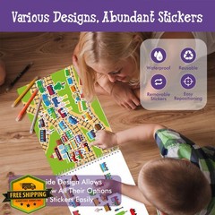 Sticker Activity Book 690 Reusable Stickers Dry-Erase Scenes Games Toddler Tr…