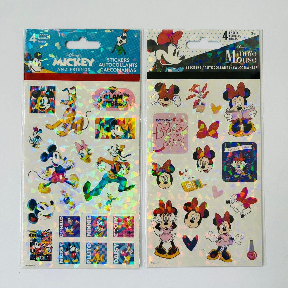 MICKEY MOUSE Pluto Minnie Goofy Holographic stickers | 8 total sheets – NEW!