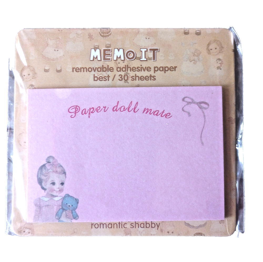 3 New Korean Vtg Paper Doll Mate Memo Pad 30 Sheet 7.5 x 5cm Stickers Pink girl
