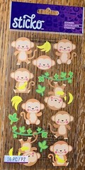 Sticko Dancing Monkey🐒Happy Jungle Animals Zoo Bananas Vines Scrapbook Stickers