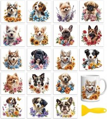 18 Sheets Rub on Transfers for Crafts, Dog and Flowers 3.6″X3.9″ UV DTF Cup Wrap