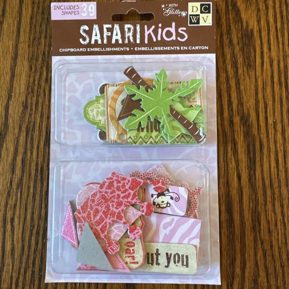 NEW DCWV~Safari Kids Chipboard Embellishments, 39 shapes w/glitter Crown & More