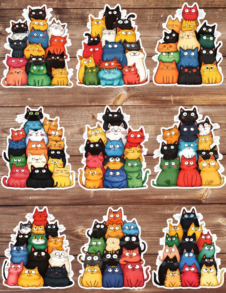 Pile Of Cats Die Cut Vinyl Stickers Set Scrapbooking Laptop Water Bottle