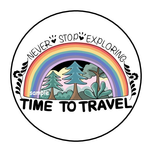30 NEVER STOP EXPLORING ENVELOPE SEALS LABELS STICKERS 1.5″ ROUND TRAVEL RAINBOW