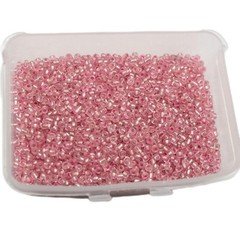 4000 pcs Pink Color Glass Beads 2mm Silver Foil lined + Storage Box Jewelry