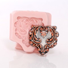 Scroll Work Heart Shaped Silicone Mold Food Safe Fondant Craft Jewelry Mold (753