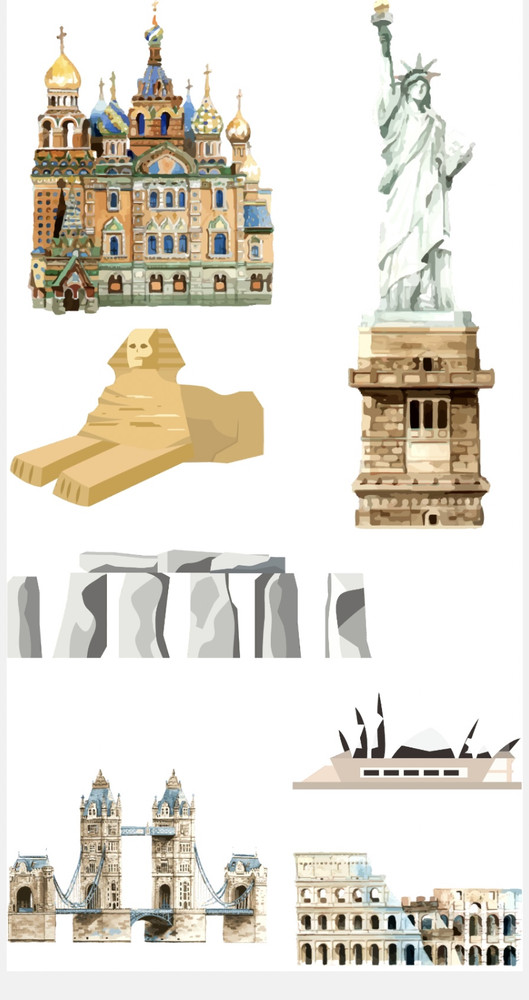 Travel Stickers Decals World Landmarks Watercolor Journal Scrapbook Gift Set 7