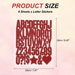 368Pcs 1.6″ Glitter Letter Stickers, 8Sheets Number Stickers, Red