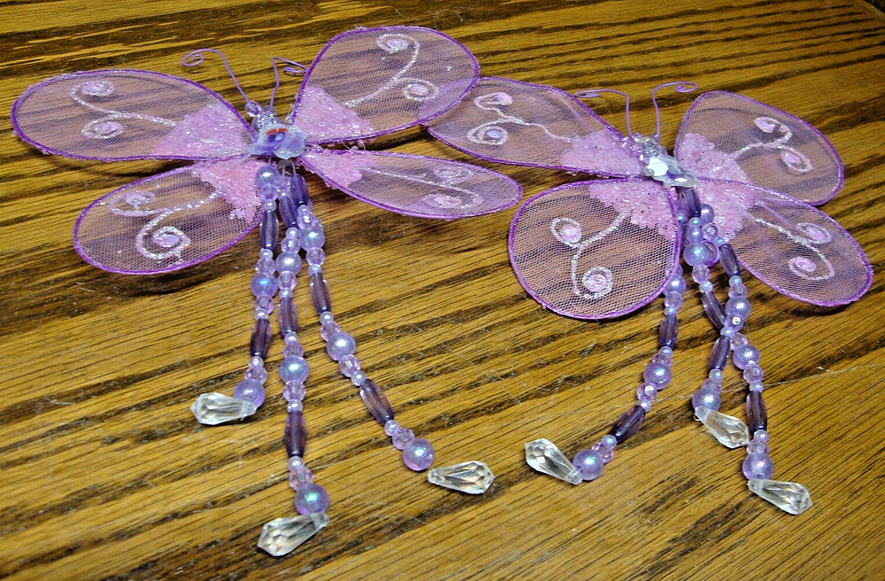 2pc Floral Garden Butterfly Decor Embelishments Purple-Pink-Netting-Plastic U20