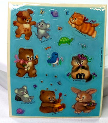 Vintage Hallmark Animal Puppy Kitten Bunny Mouse Bear Sheet Of Stickers 1986