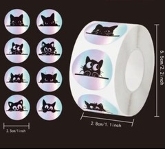500 pcs Sticker Roll Cute Black Cat Eyes Holographic Laser Cartoon Self Adhesive