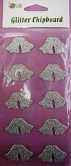 2 for the price of 1 – Pk 10 Silver Glitter Chipboard Wedding Bells Stickers