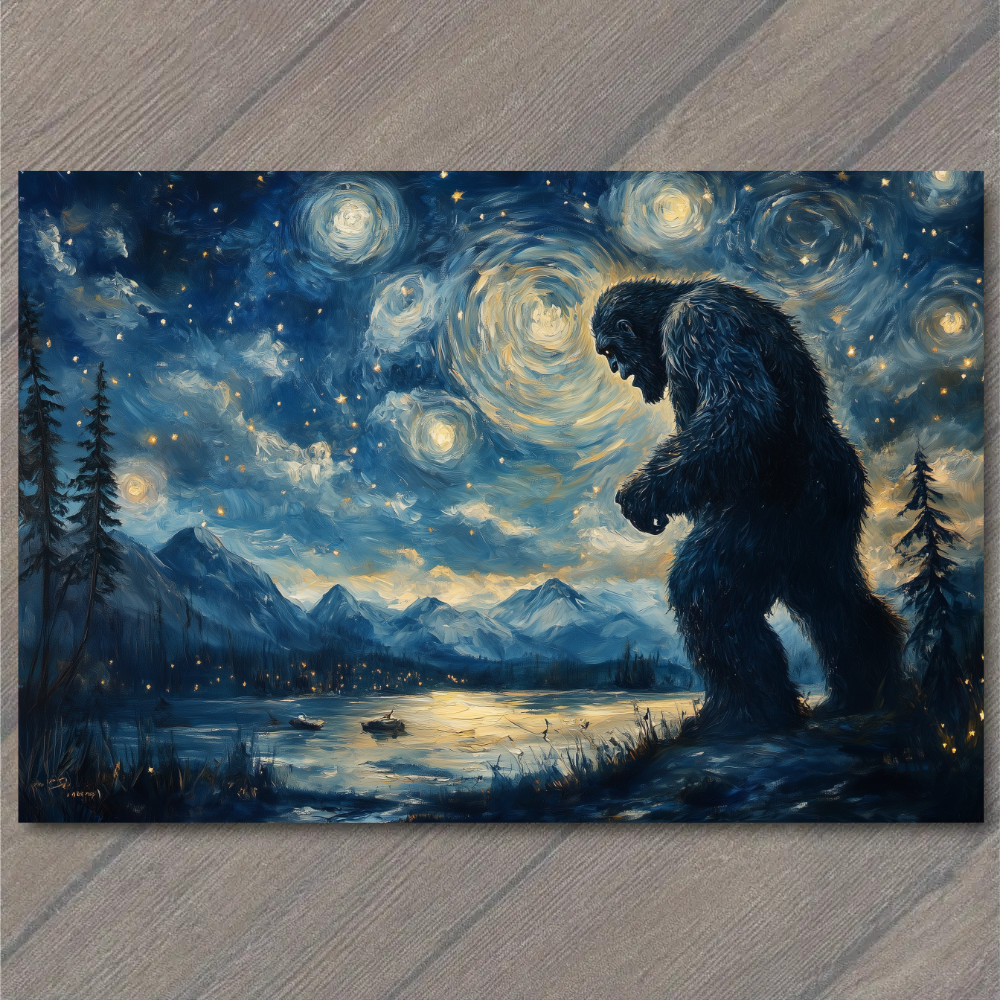 STICKER Bigfoot Under Starry Sky Majestic Night Scene Lake Forest Mountains
