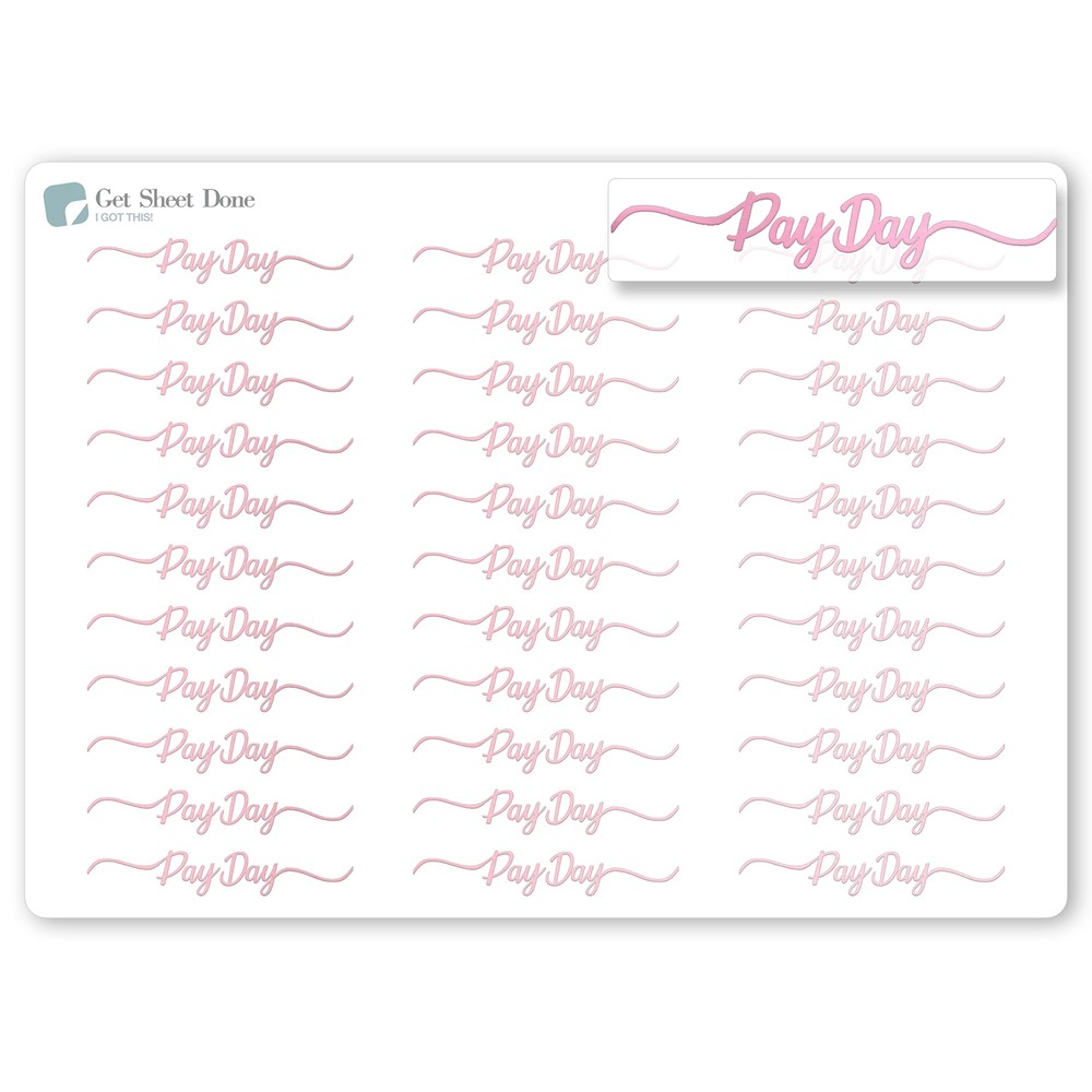 Payday Script Planner Stickers / 30 Gold Foiled Text Headers (1.5”) /  Pay…