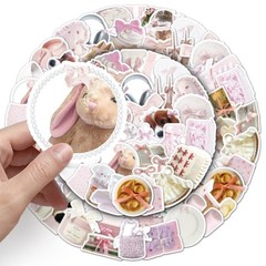 50Pcs Bowknot INS Stickers – Pink White Girly Aesthetic Decor for Journal – Wate