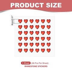 5 Sheet Heart Gem Stickers 8mm, Self Adhesive Rhinestones Jewel Sticker Red