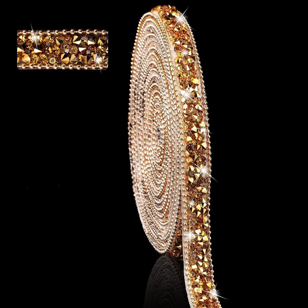 1 Roll 108″ x 0.4″ Gold Bling Crystal Rhinestone Diamond DIY Decor Sticker Decal