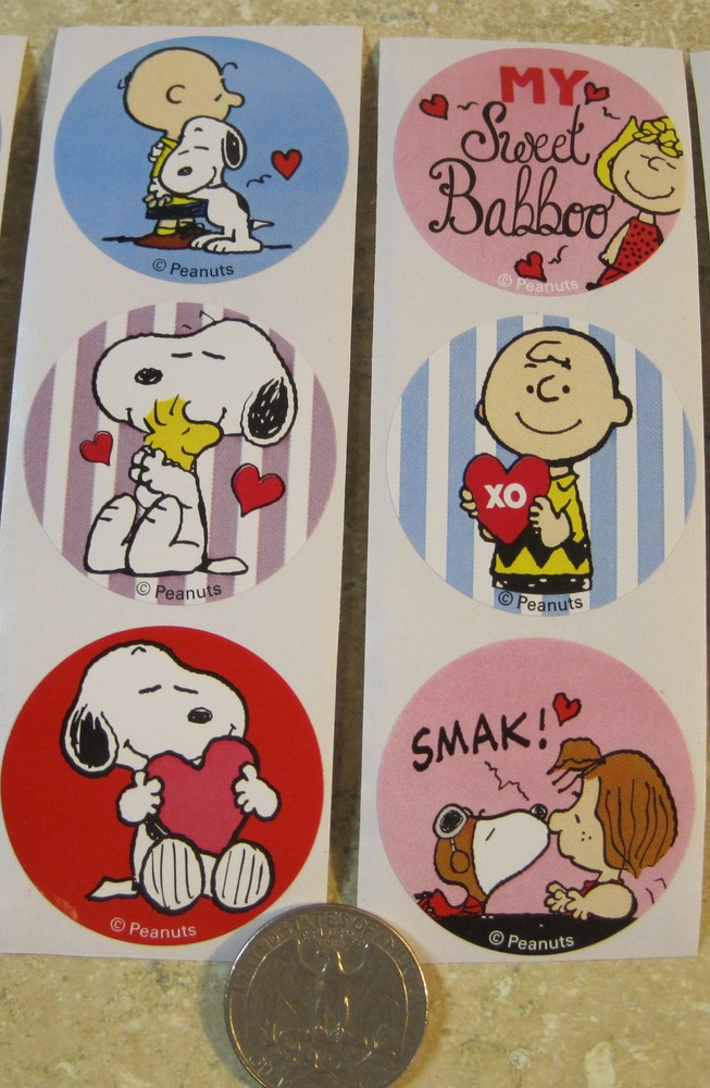6 MEDIUM * SNOOPY STICKERS PEANUTS * VALENTINES HEARTS LOVE * SCRAPBOOK CUTE!!!
