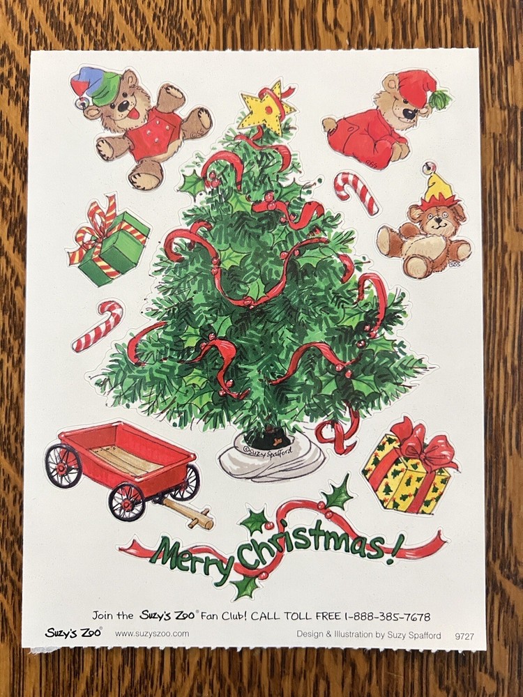 Rare Vintage CHRISTMAS TREE Stickers Suzy’s Zoo – Bears Gifts Candy Canes #9727