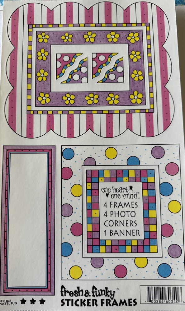 PASTEL FUN FRESH & FUNKY Sticker Frames(9pc)One heart,One mind•Banner•Polka-Dot•