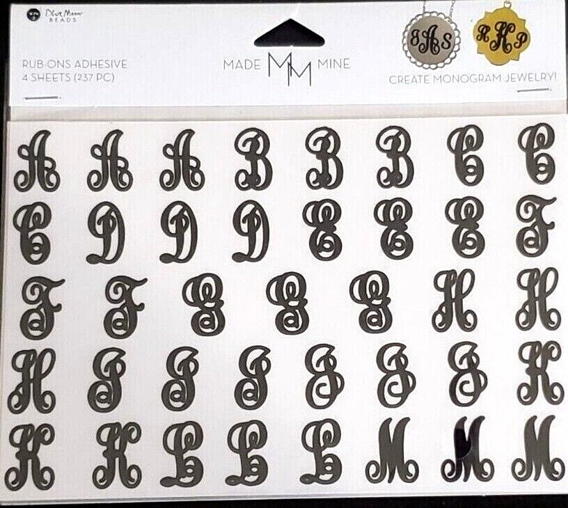 MADE MINE Self-Adhesive Rub-Ons – BLACK SCRIPT FONT – 237 pcs
