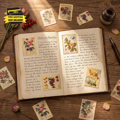 60Pcs Vintage Postage Stamp Stickers, Aesthetic Botanical Deco Paper Sticker for