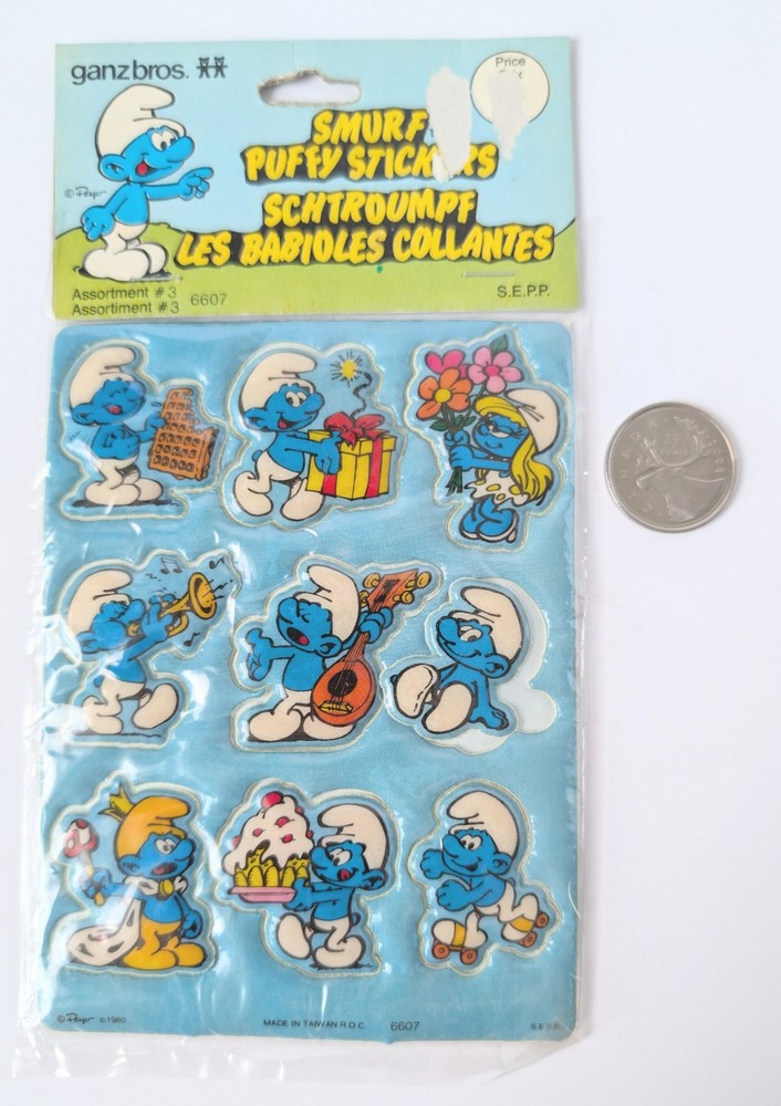Vintage Puffy Stickers Smurfs Sheet 1980s Unopened