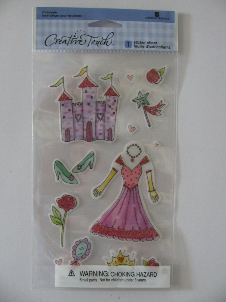American Greetings PRINCESS Castle Gown Crown Glitter Stickers NIP