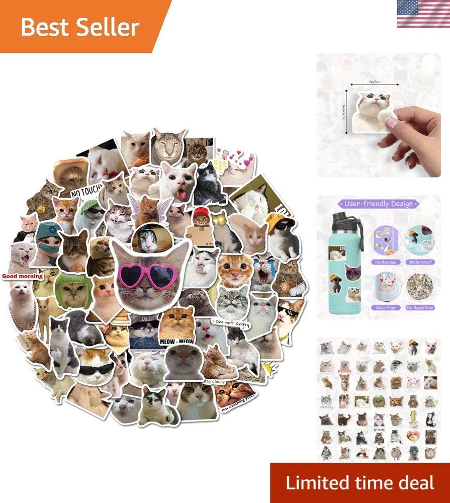 Vibrant Cat Stickers Set – 100 Piece Waterproof Vinyl Stickers for Everyone