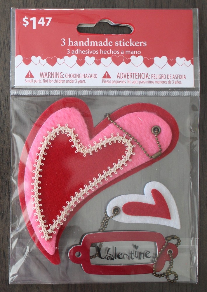 New Scrapbooking Stickers VALENTINE HEARTS dimensional pink red white
