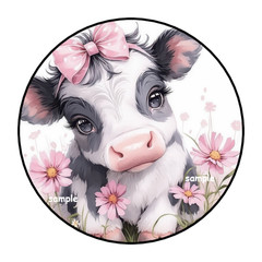 PINK FLORAL BABY COW ENVELOPE SEALS STICKERS LABELS TAGS 1.5″ ROUND (30)