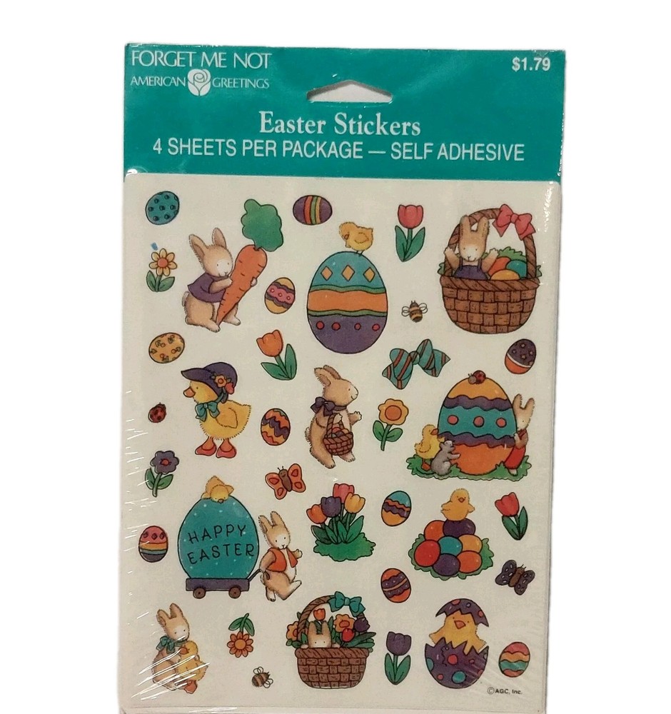 VTG Forget Me Not Stickers Easter Bunny Holiday Spring 4 Sheets New 90s Egg Chic