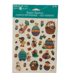VTG Forget Me Not Stickers Easter Bunny Holiday Spring 4 Sheets New 90s Egg Chic