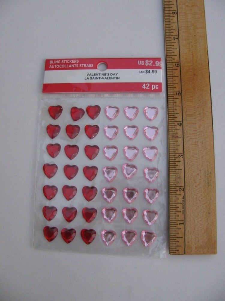 RED & PINK HEART Rhinestone Stickers 42 Pieces NIP