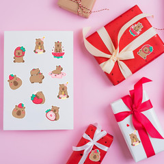 Capybara Stickers Roll, 1000Pcs Cute Animal Stickers for Kids 8 Patterns Strawbe