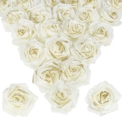 Gold Glitter Ivory Roses 100pcs Stemless Foam Flowers Artificial Real Looking…