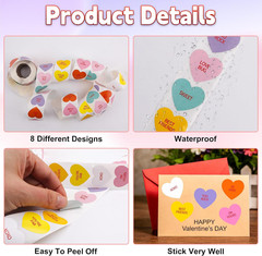 Heart Stickers, 500Pcs 1″ Self-Adhesive Labels for Valentine’S Day Crafts