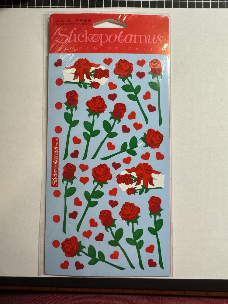 Vintage Stickopotamus Red Roses, Flower Stickers, Floral, Botanical, Scrapbook