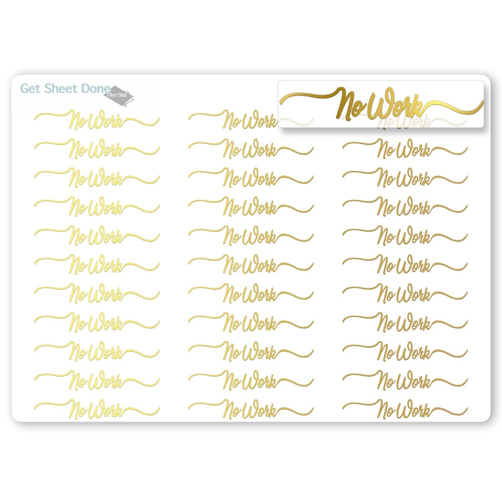 No Work Script Planner Stickers / 30 Gold Foiled Text Headers (1.5″) / Work S…